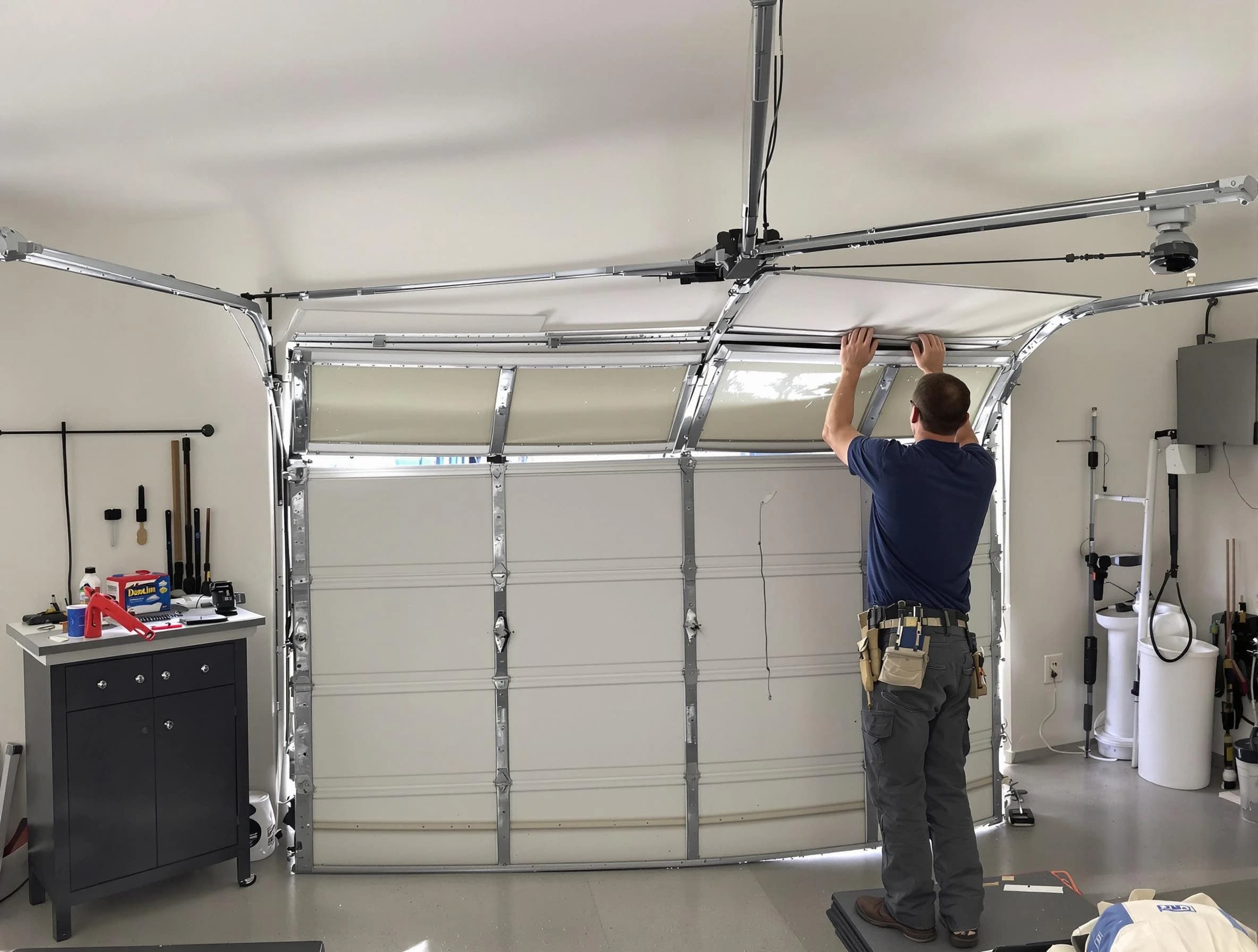 Cullman Garage Door Repair specialist performing precise section replacement on Cullman garage door