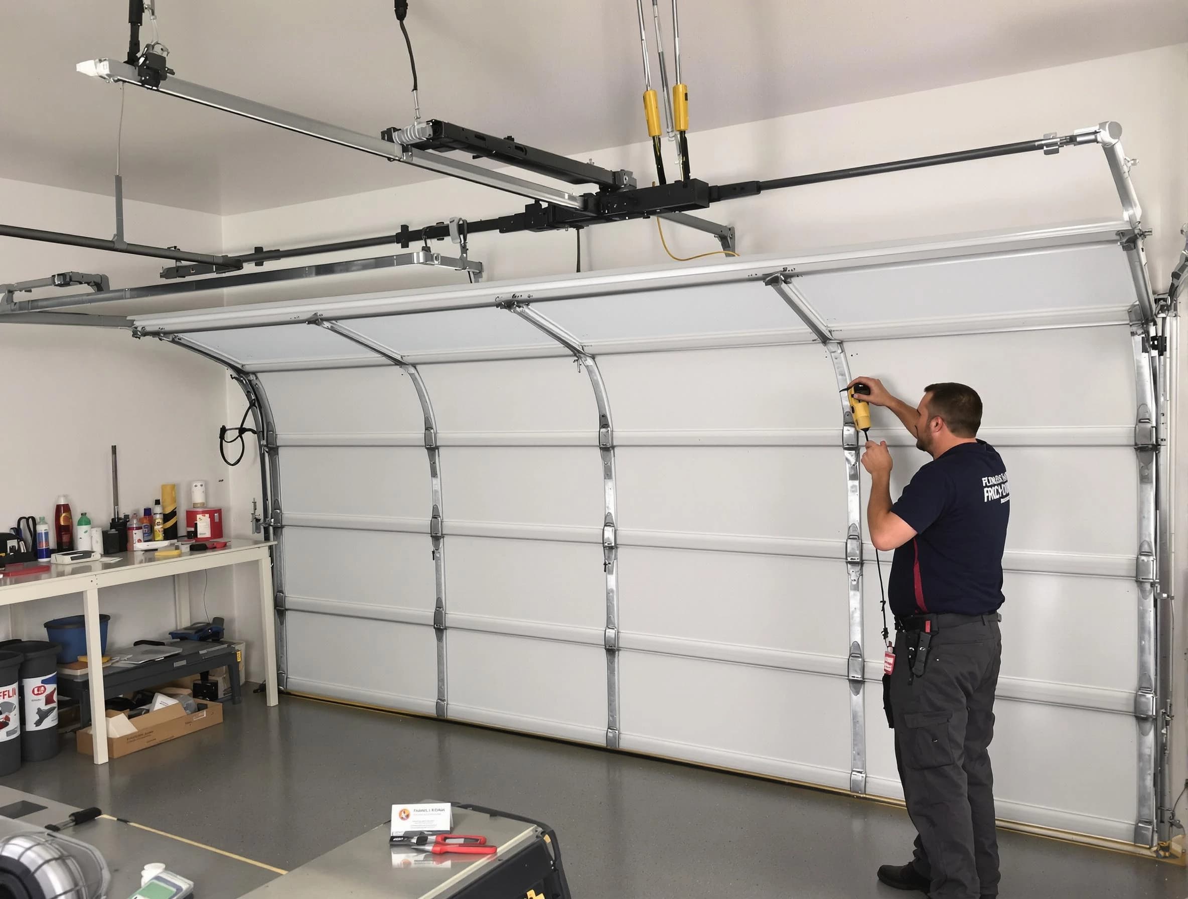 Cullman Garage Door Repair certified technician performing overhead door system repair in Cullman