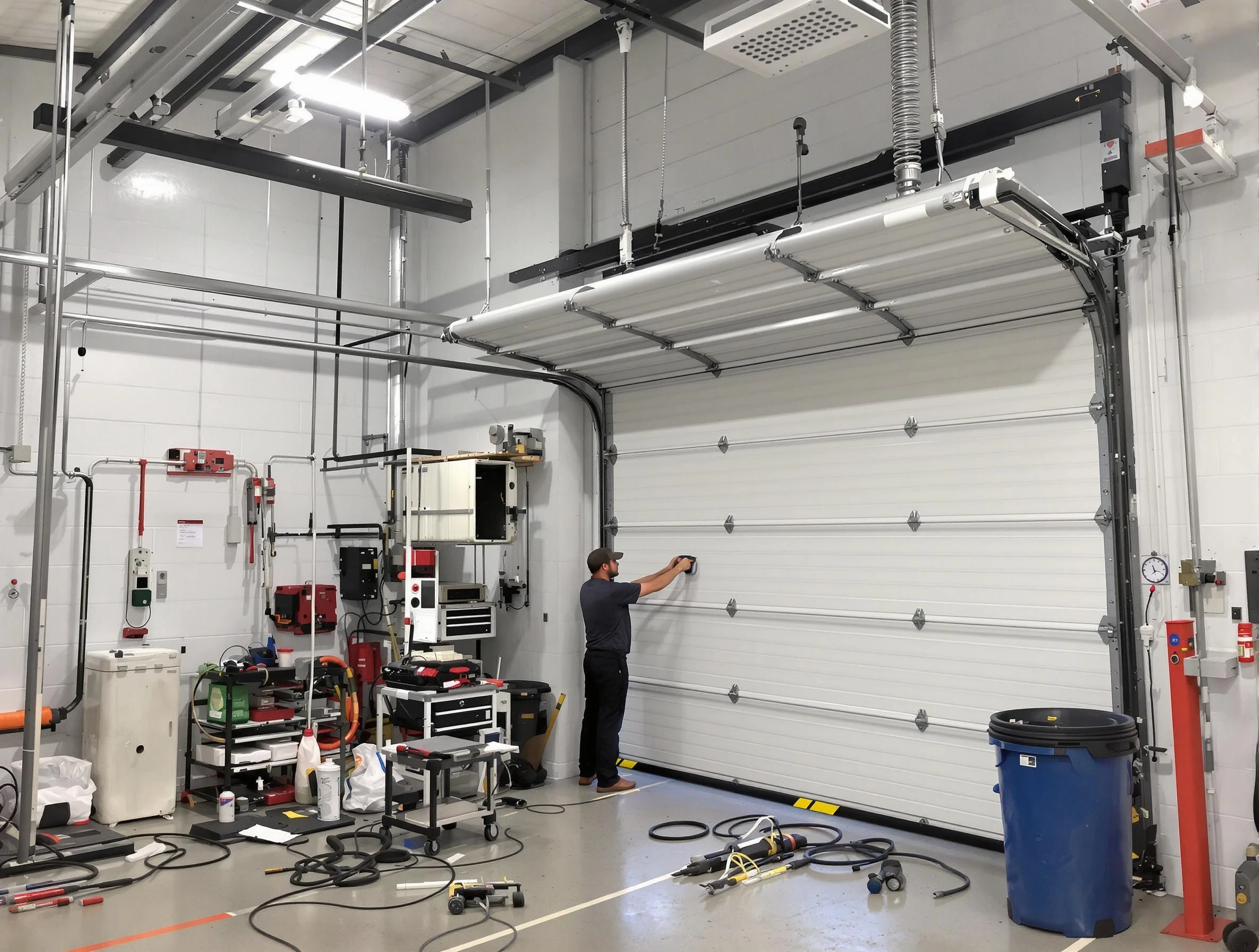 Cullman Garage Door Repair certified technician performing commercial door repair at a Cullman business facility