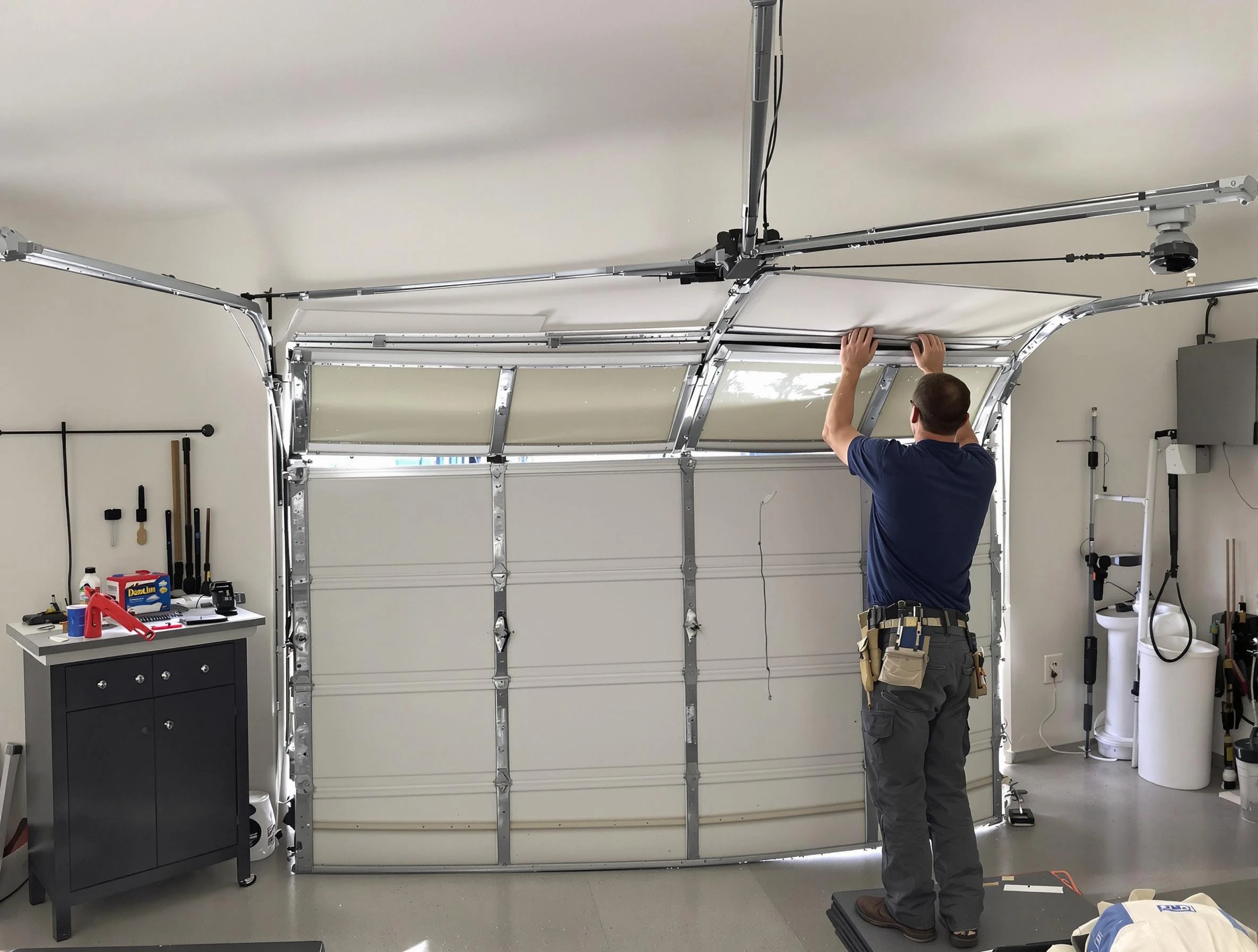 Cullman Garage Door Repair specialist performing precise section replacement on Cullman garage door